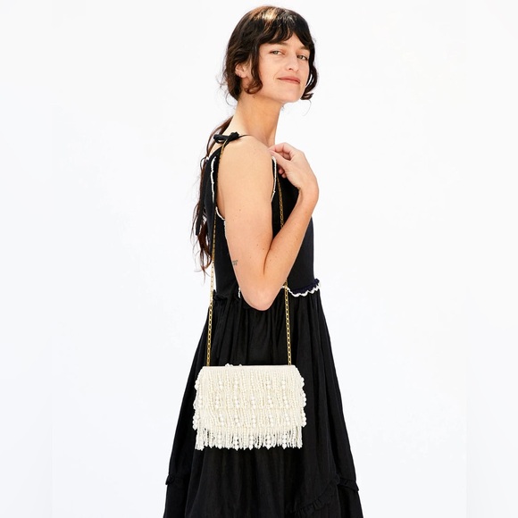Clare V Estelle in Waterfall Pearls- Pearl Covered White Crossbody Bag - Picture 4 of 10